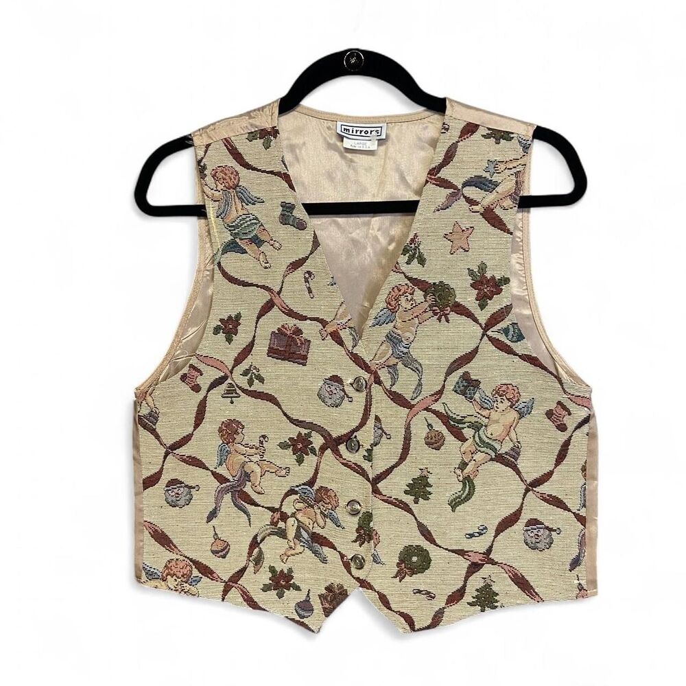 Vintage Mirror tan and cream tapestry vest size L